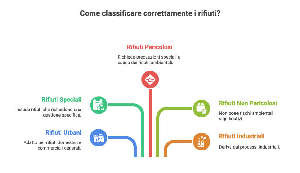 Schema semplice della classificazione dei rifiuti con il FIR: Formulario di Identificazione dei Rifiuti